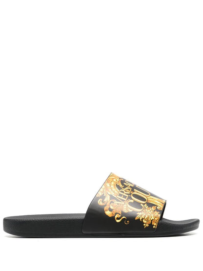 VERSACE Baroque-Print Slides Black