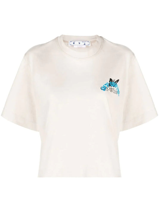 OFF-WHITE WOMEN Butterfly Embroidered Crop T-Shirt Grey/Light Blue