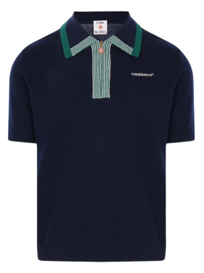 CASABLANCA Logo Patch Tennis Polo Shirt Navy