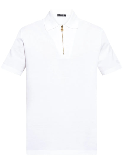 VERSACE Cotton Logo Half-Zip Polo Shirt White