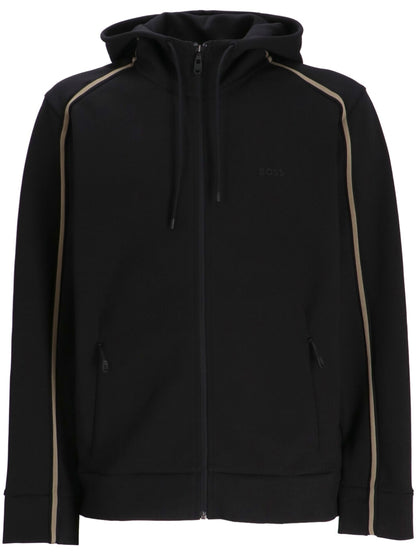 BOSS Logo Drawstring Tape Embellished Zip Hoodie Black