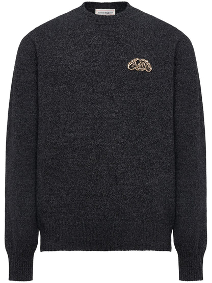 ALEXANDER MCQUEEN Crystal Seal Logo Jumper in Charcoal/crystal