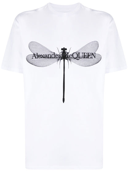 ALEXANDER MCQUEEN Dragonfly-Print Cotton T-Shirt White