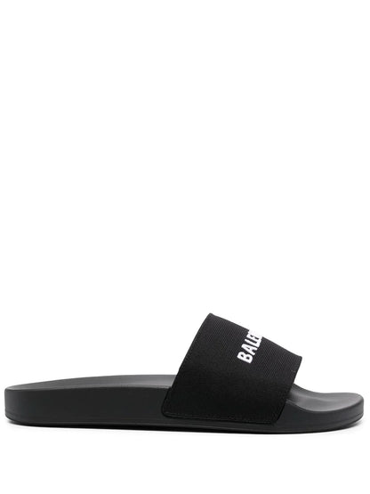 BALENCIAGA Logo Pool Sliders Black