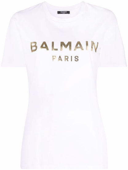 BALMAIN WOMEN Foiled logo-print cotton T-shirt White