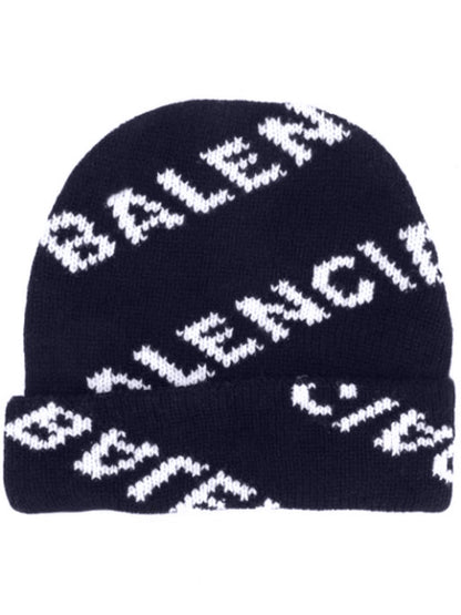 BALENCIAGA Knitted Logo Beanie Navy