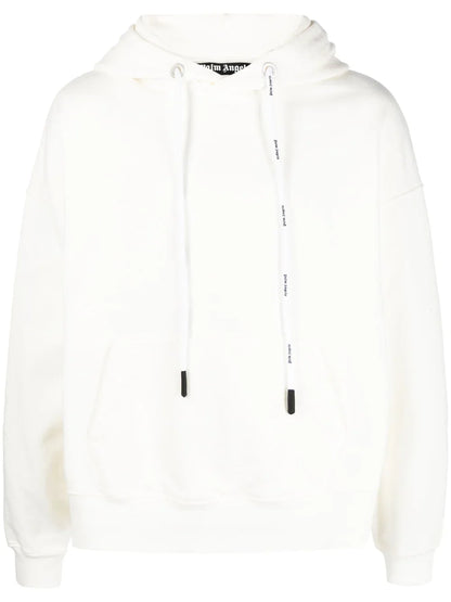 PALM ANGELS Patched Logo Vintage Hoodie White/White