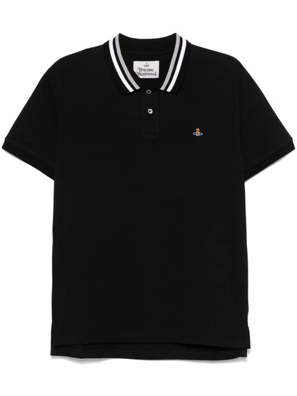VIVIENNE WESTWOOD Embroidered-Orb Cotton Polo Shirt Black