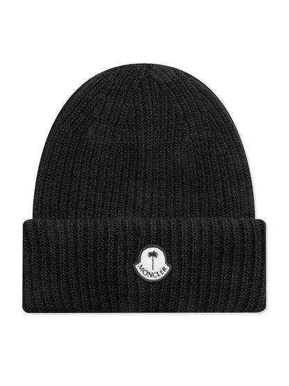MONCLER GENIUS X 8 MONCLER PALM ANGELS Logo Patch Beanie Black