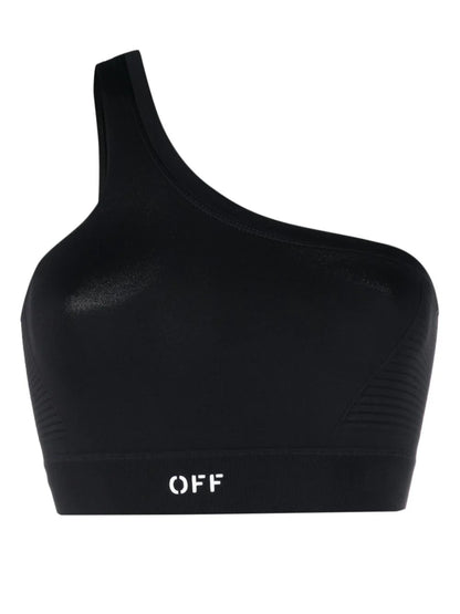 OFF-WHITE WOMEN OFF Stamp Seam Asymmetric Bra Black White