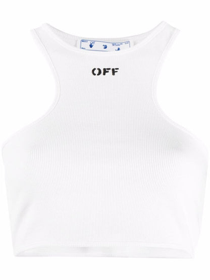 OFF-WHITE WOMEN Ribbed Rowing Logo Cropped Top White