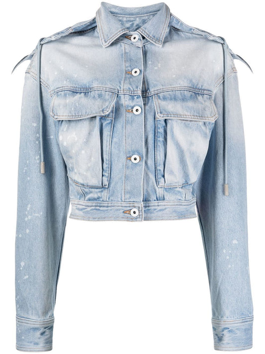 OFF-WHITE WOMEN Toybox Painted Hooded Denim Jacket Light Blue/White
