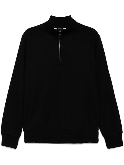 BOSS H-Sidney Half Zip Cotton Sweatshirt Black