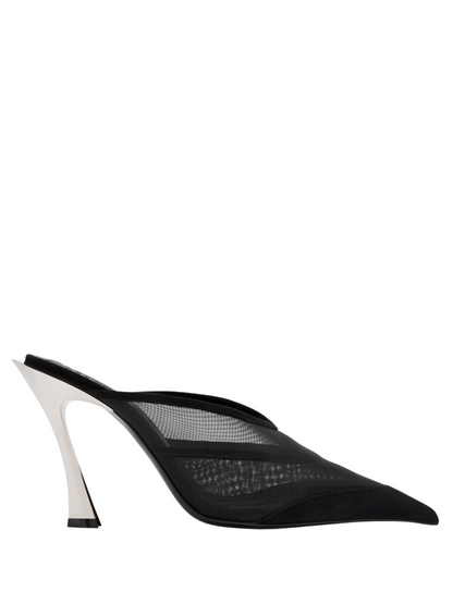 MUGLER WOMEN Mesh & Suede Mule Heels Black