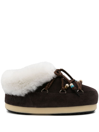 MOON BOOT Suede Beads Mules Brown