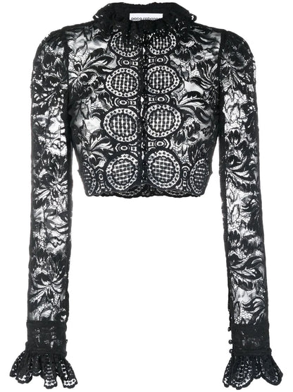 PACO RABANNE WOMEN Cropped lace blouse Black