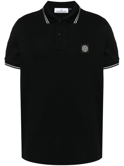 STONE ISLAND Logo Patch Polo Shirt Black