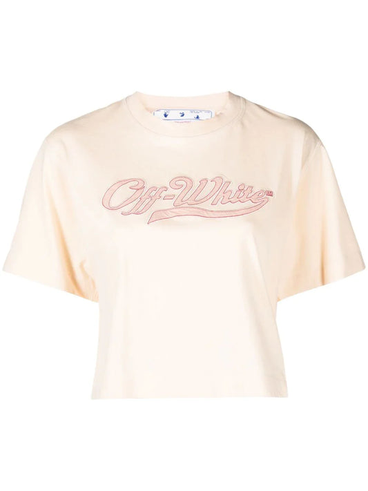 OFF-WHITE WOMEN Baseball Embroidered Crop T-Shirt Nude