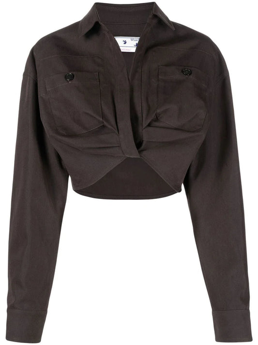 OFF-WHITE WOMEN Twist Crop Cargo Shirt Dark Grey