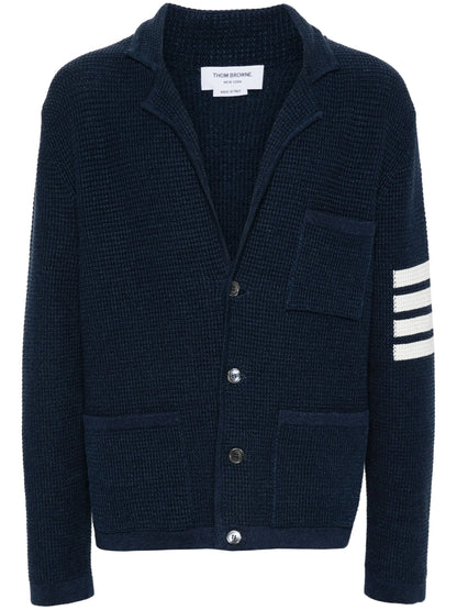 THOM BROWNE Notched Lapel 3 Stripe Cardigan Navy