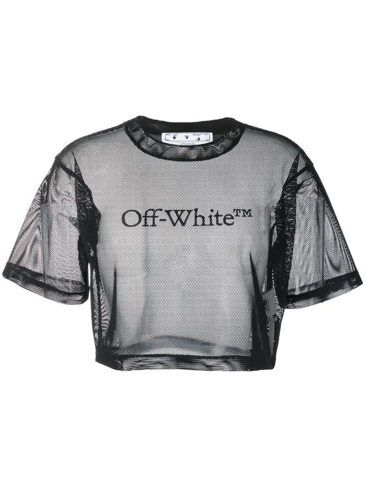 OFF-WHITE WOMEN Bookish Mesh Crop Tee Black