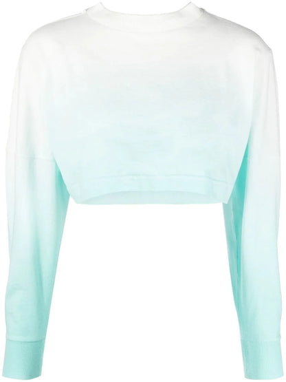 PALM ANGELS WOMEN Gradient Cropped Over Logo T-shirt Light Blue