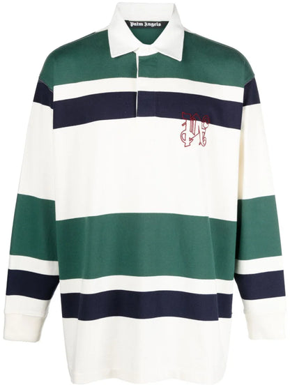 PALM ANGELS Pa Monogram Rugby Oversized Polo Shirt White Green