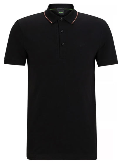 BOSS Paule 4 Logo Patch Pique Polo Shirt Black