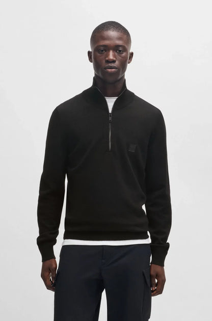 BOSS Kanobix Logo Patch Quarter Zip Jacket Black