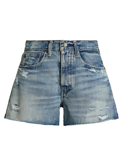 RALPH LAUREN WOMEN Distressed-Hem Denim Shorts Blue