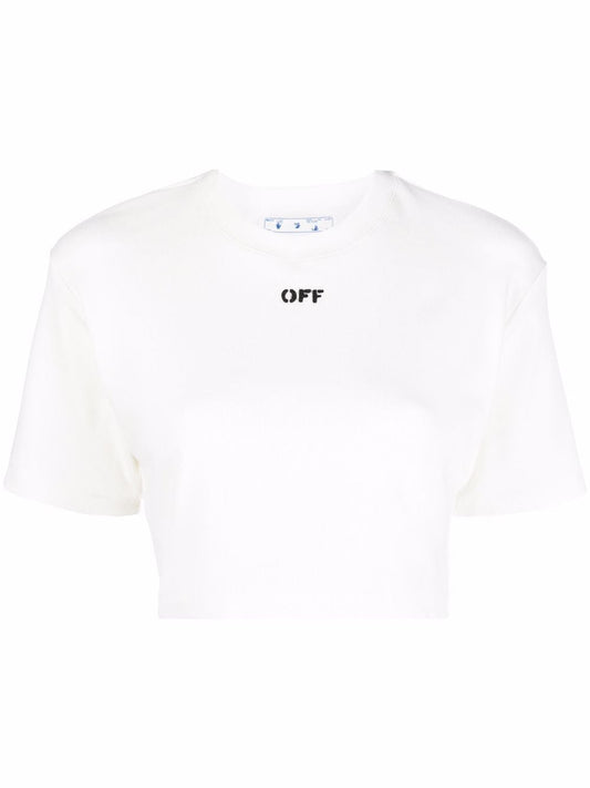 OFF-WHITE WOMEN Off Stamp Cropped T-Shirt White