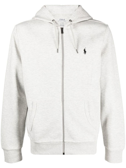 RALPH LAUREN Logo Double-Knit Full-Zip Hoodie Grey