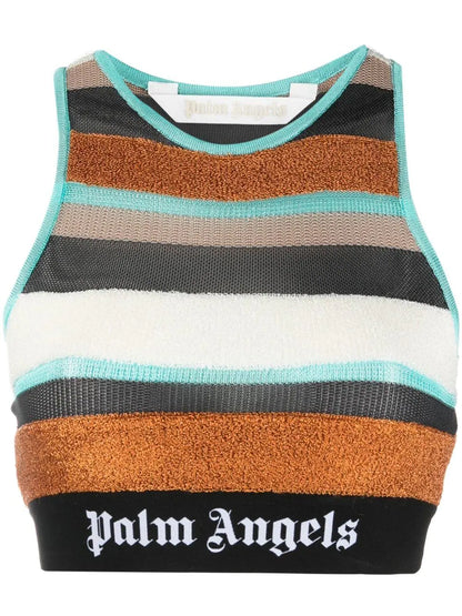 PALM ANGELS WOMEN Lurex Stripes Knit Logo Top Multicolour