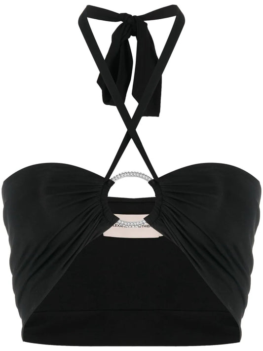 ALEXANDRE VAUTHIER WOMEN Embellished-ring Halterneck Crop Top Black