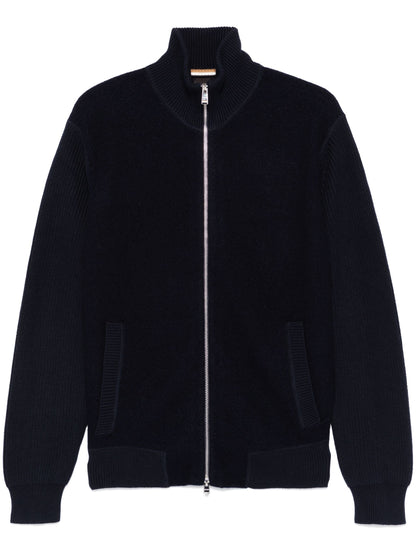 BOSS H-Emeraviglio Cable Knit Zip Up Jacket Dark Blue