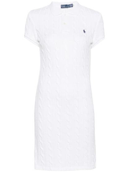 RALPH LAUREN WOMEN Pony Embroidered Cable Knit Polo Dress White
