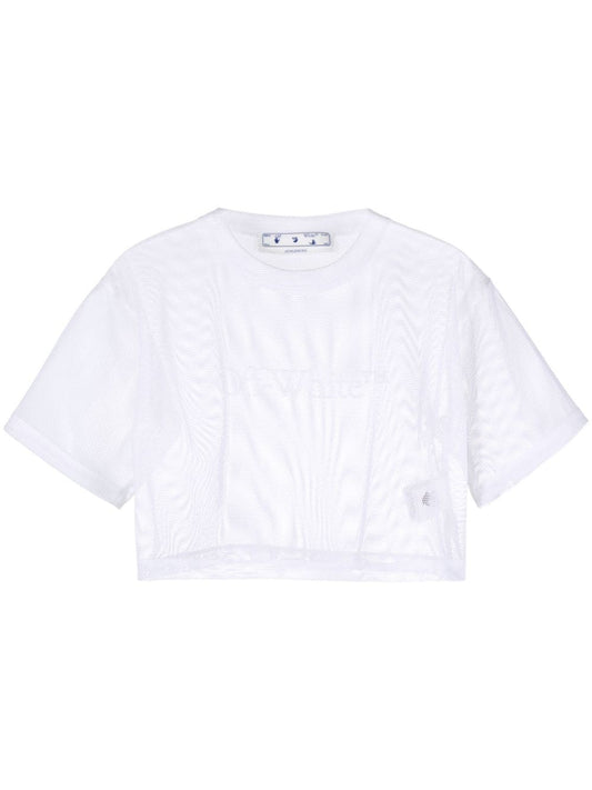 OFF-WHITE WOMEN Bookish Mesh Crop Tee White
