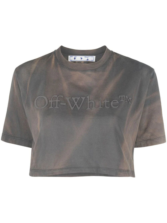 OFF-WHITE WOMEN Laundry Crop T-Shirt Brown/Brown