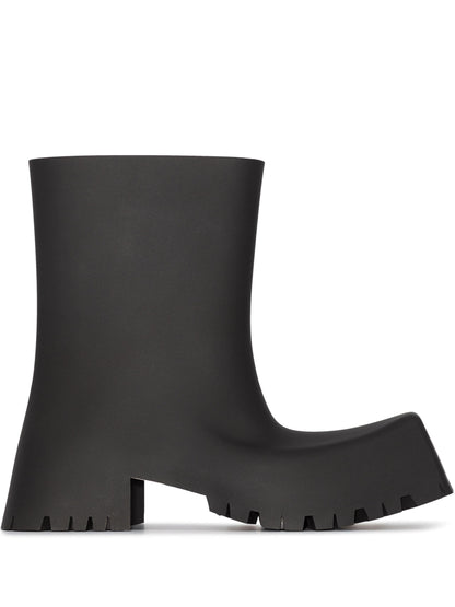 BALENCIAGA Trooper Block Heel Rubber Boots Black