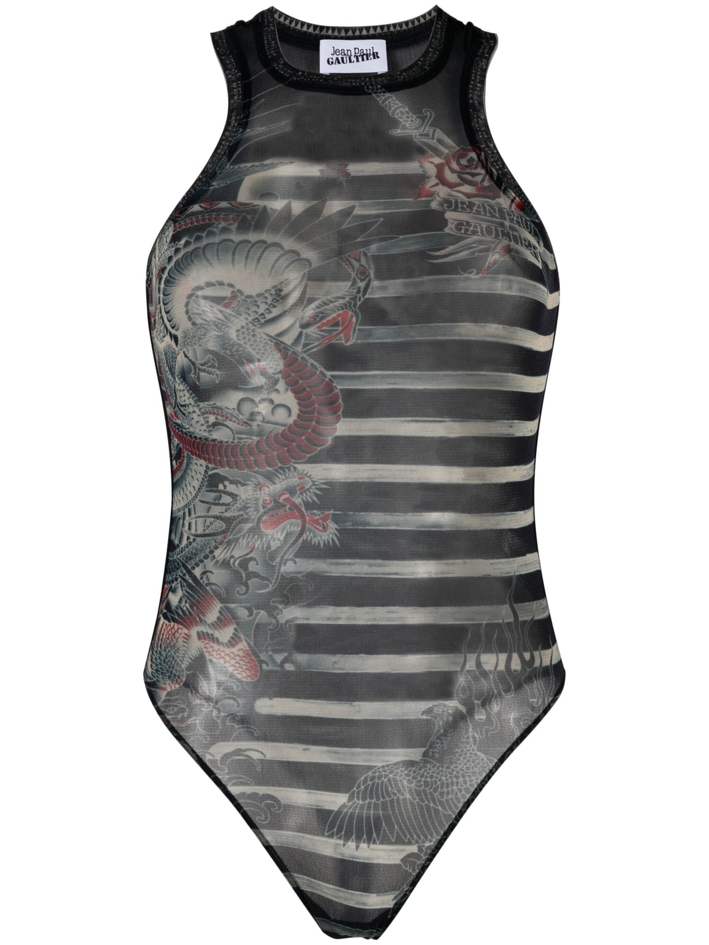 JEAN PAUL GAULTIER WOMEN Sleeveless Printed Bodysuit Navy/Blue/White