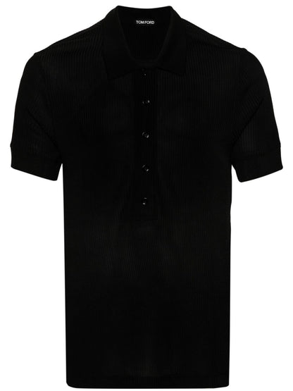 TOM FORD Multiple Button Short Sleeve Polo Shirt Black