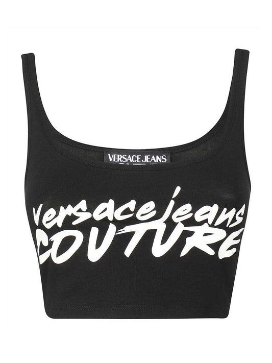 VERSACE WOMEN Logo Printed Crop Top Black/White