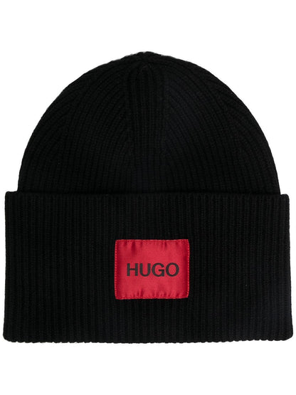 HUGO Logo Patch Beanie Black