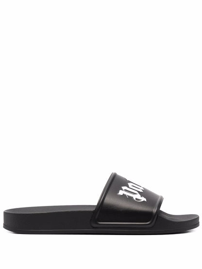 PALM ANGELS Logo Print Slides Black