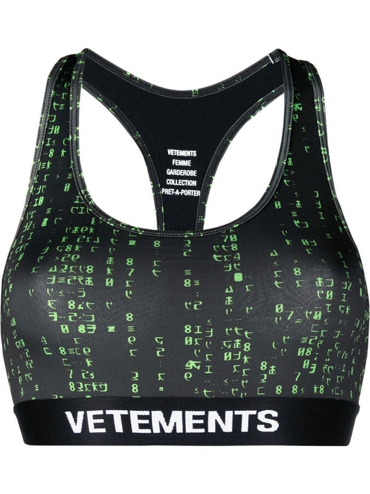 VETEMENTS WOMEN Logo-underband cropped vest Black / Green