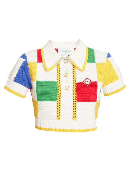 CASABLANCA WOMEN Scuba Square Crochet Polo White/Multicolour