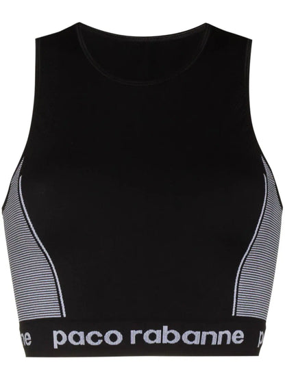 PACO RABANNE WOMEN Logo-stamped Seamless Sports Bra Black/White