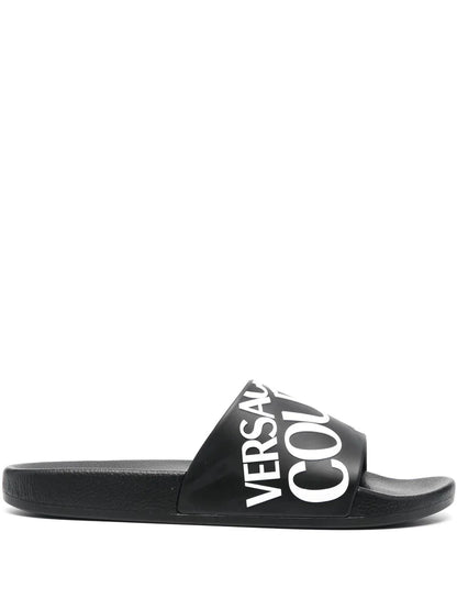 VERSACE Logo-Print Slides Black/White