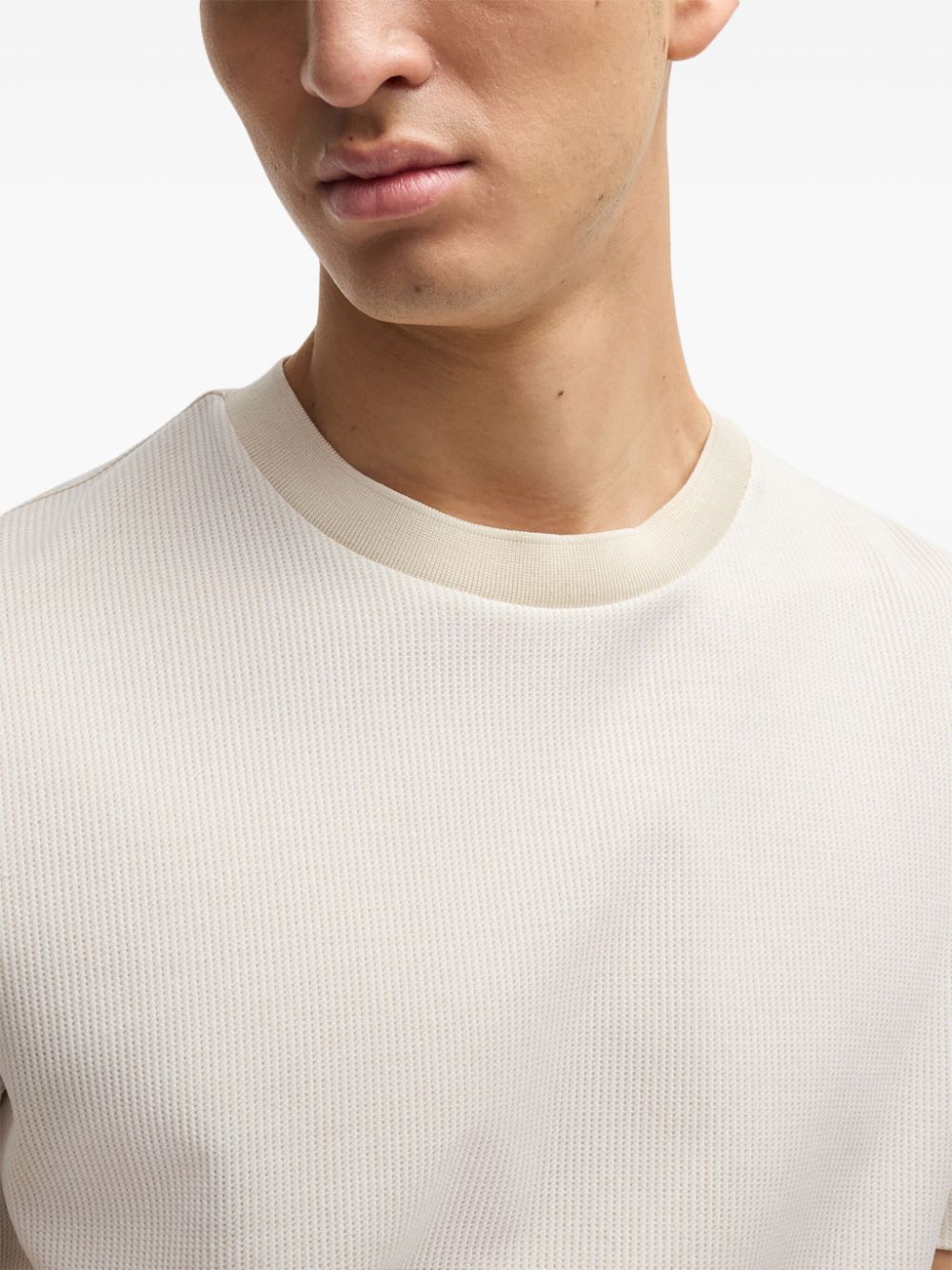 BOSS H-Tiburt Ribbed Cotton T-Shirt Open White