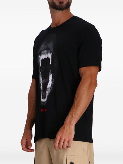 HUGO Logo Dog Graphic Print Cotton T-Shirt Black